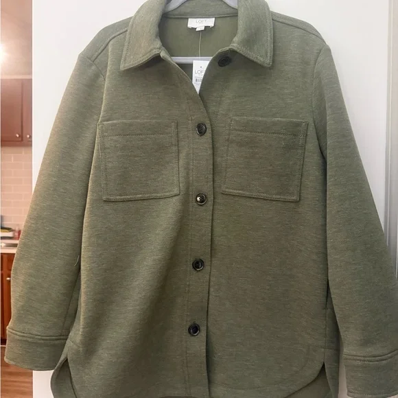 LOFT Olive Utility Button-Up Jacket - Picture 1 of 5